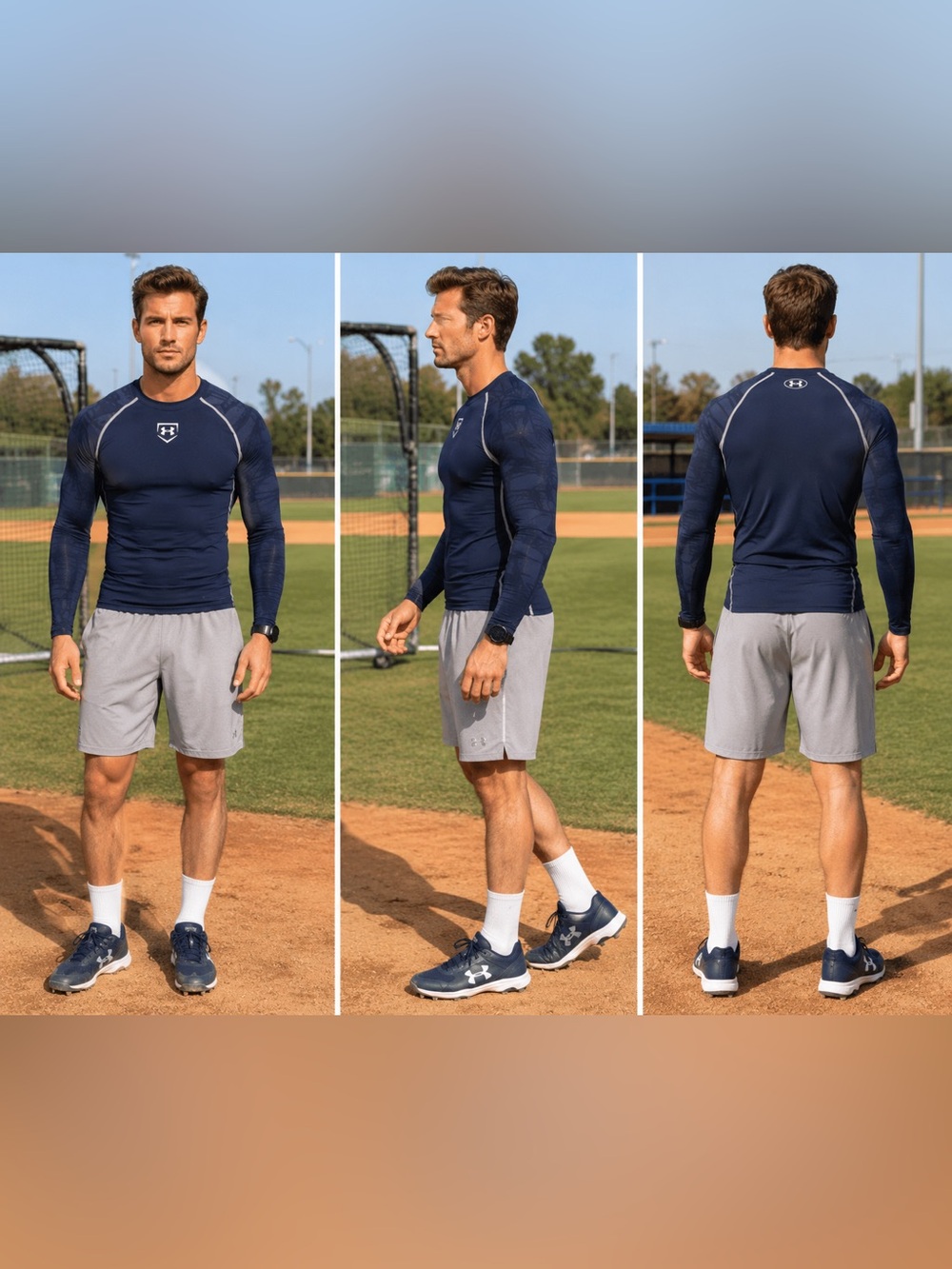Under Armour 9 Strong HeatGear Compression Shirt Navy Long Sleeve Men XL | EUC